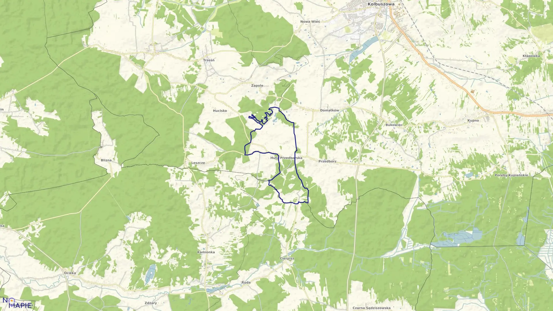 Mapa obrębu Huta Przedborska w gminie Kolbuszowa