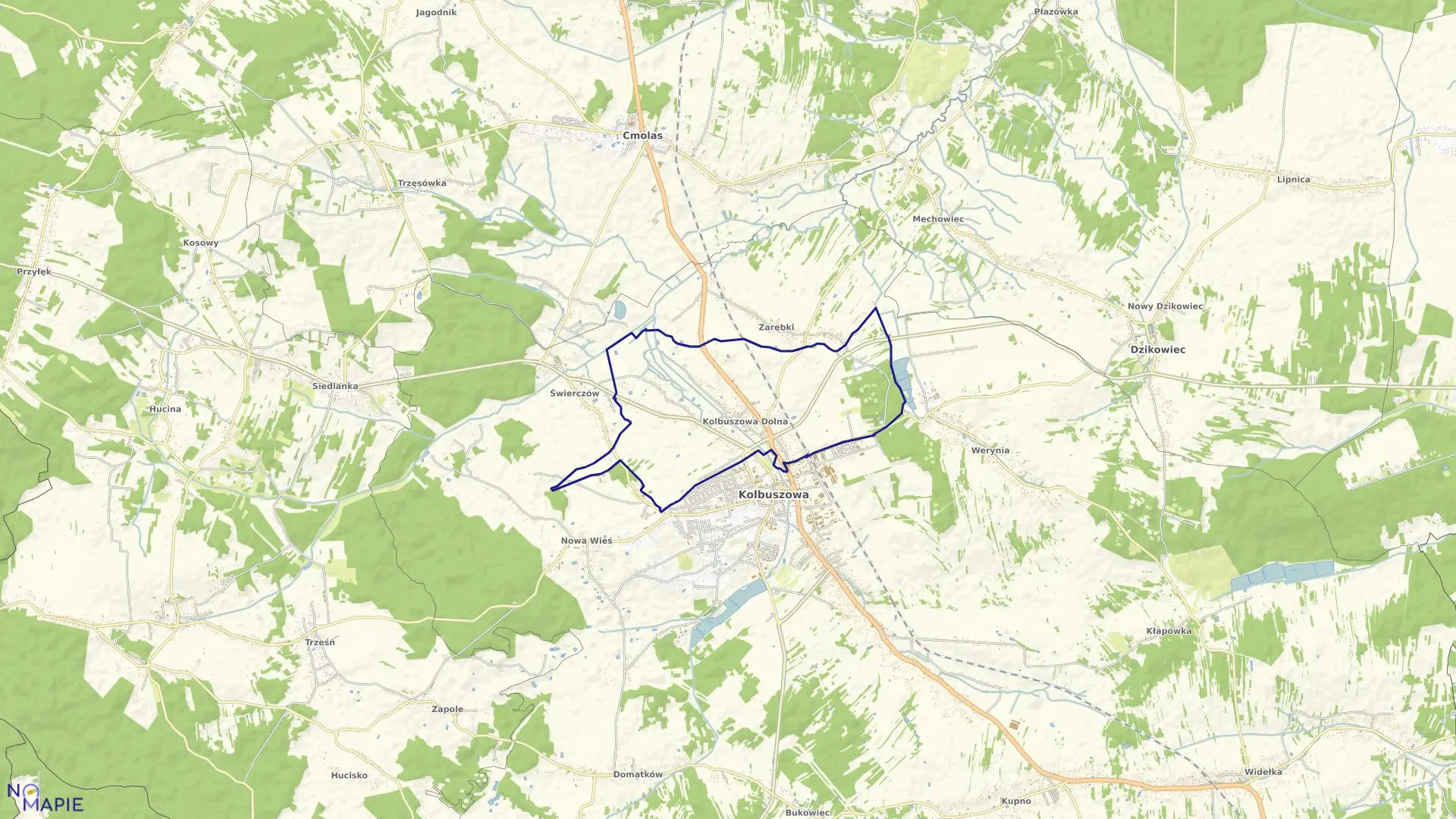 Mapa obrębu Kolbuszowa Dolna w gminie Kolbuszowa