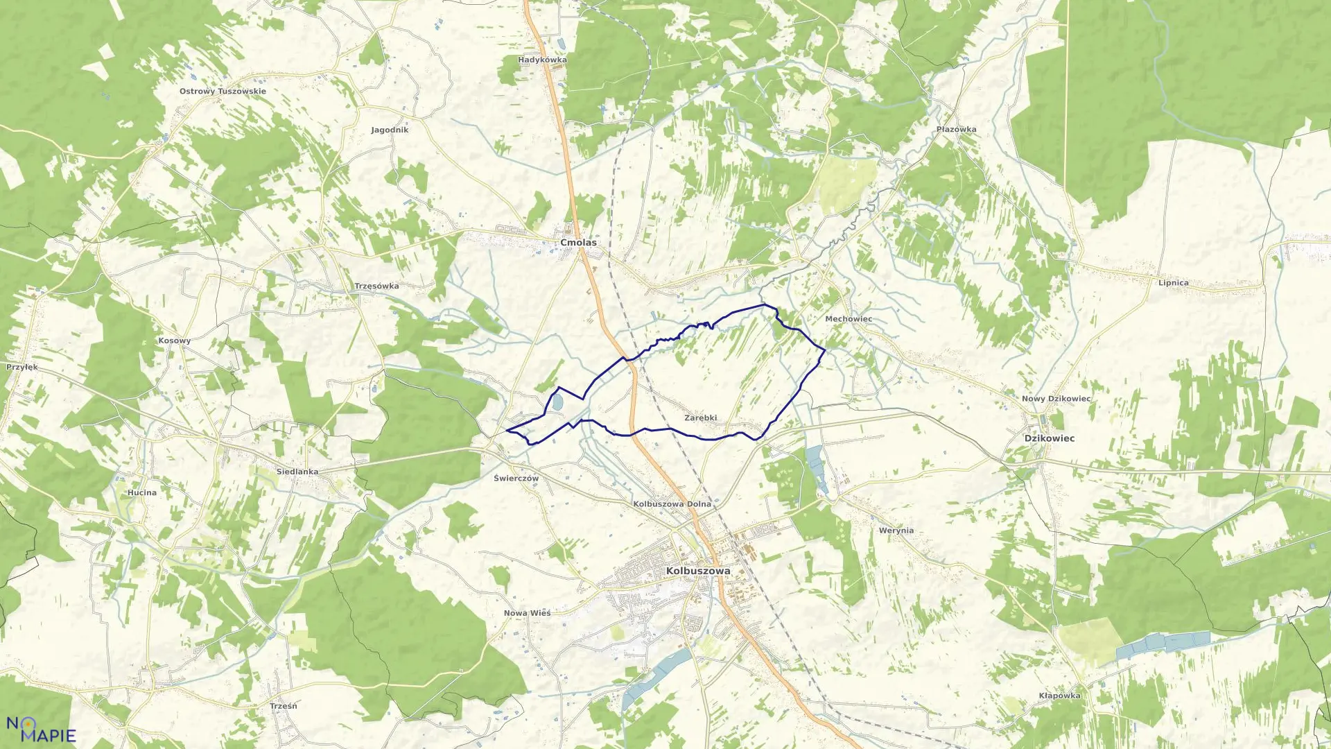 Mapa obrębu Zarębki w gminie Kolbuszowa